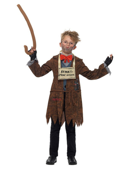David Walliams Deluxe Mr Stink Costume includes jacket with mock waistcoat, shirt and tie, walking stick, glasses, felt sign, fingerless gloves and sound chip