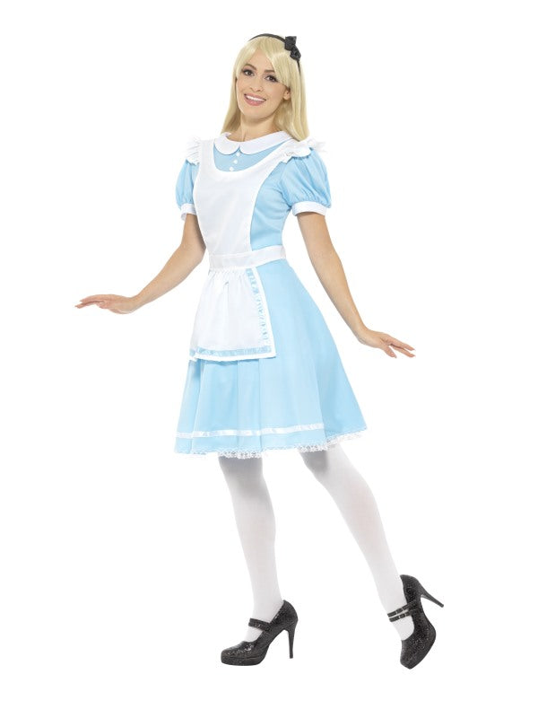 Ladies Alice Wonderland Princess Costume includes dress, apron and headband