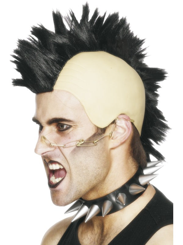 Mohican Wig with rubber bald headpiece, Black.