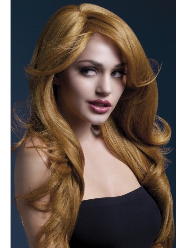 Fever Nicole Professional Quality Synthetic Wig. Auburn. Long, wavy with professional wig cap. Styleable and heat resistant to 120C/248F.