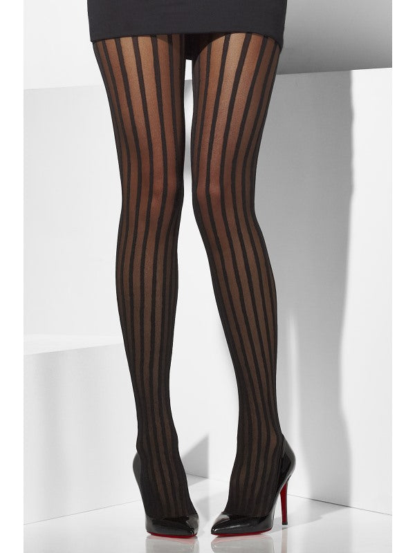 Ladies black Sheer tights with vertical stripes