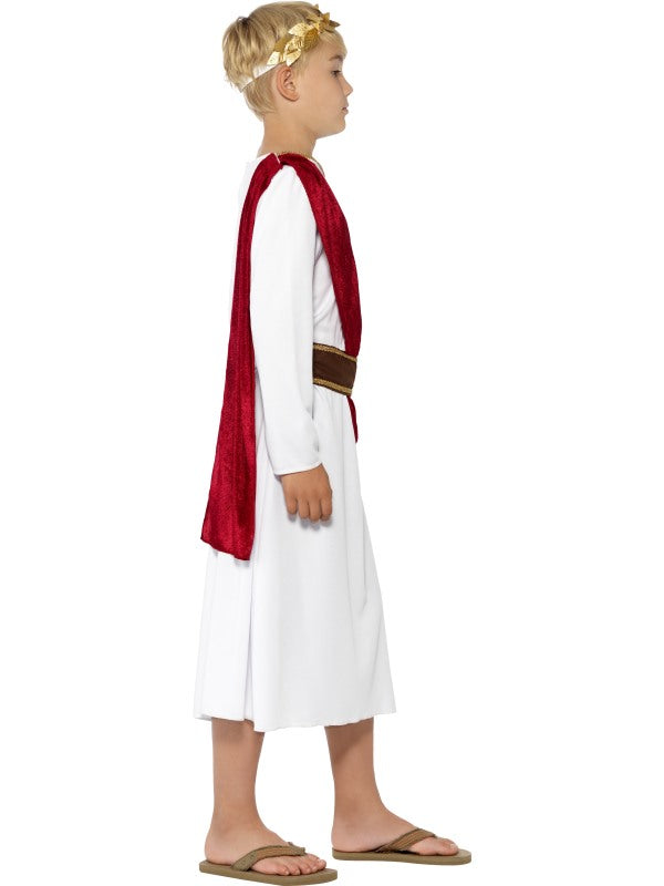 Roman Boy Fancy Dress Costume includes robe, belt and headpiece. Simply accessorise with flip flops or sandals.