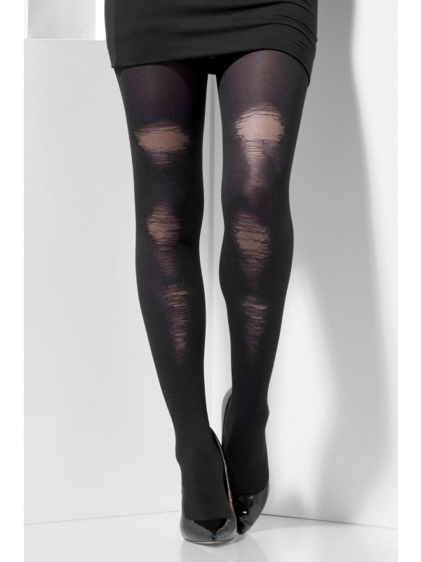 Black Opaque Distressed Tights