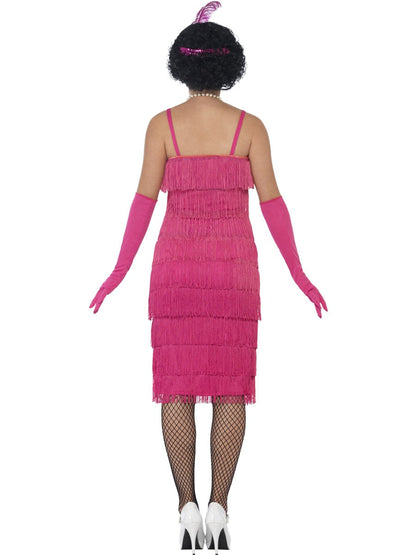 1920s Ladies Long Flapper Costume Pink includes dress, headband and gloves