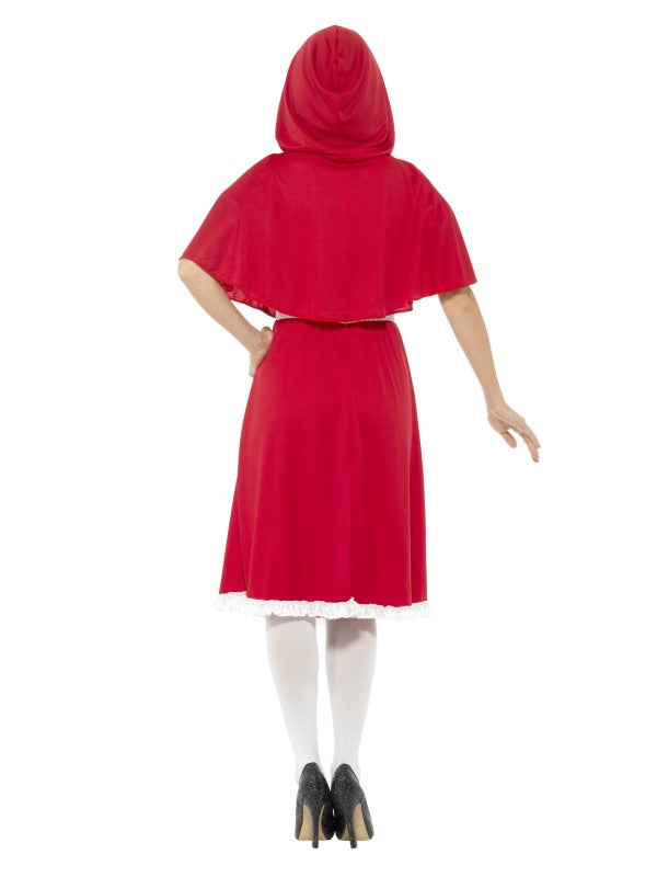 Ladies Longer Length Red Riding Hood Fancy Dress Costume includes dress and cape