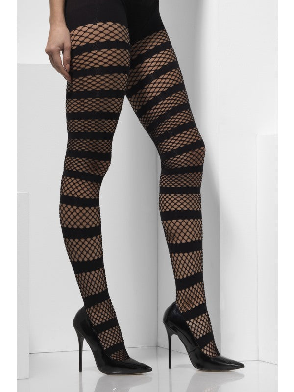 Wicked Witch Net Tights with Black Stripes