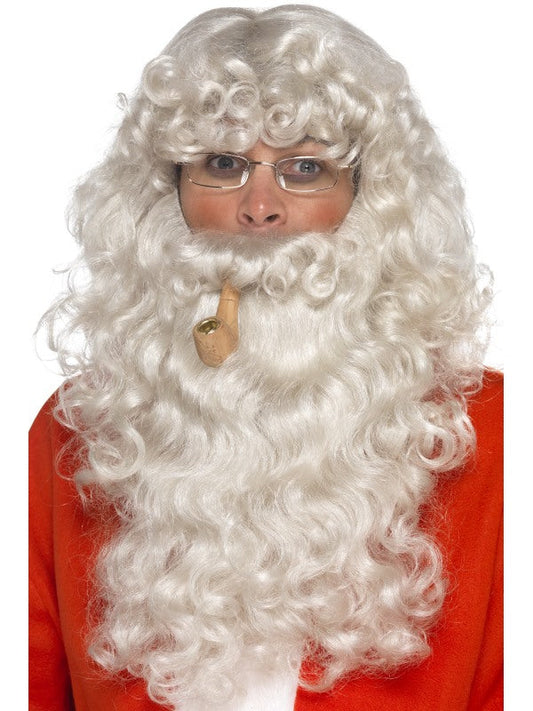 Santa Deluxe Dress Up Kit, Grey, includes wig, beard, glasses and pipe