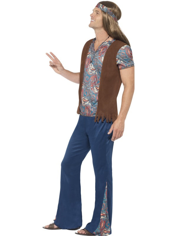 Orion the Hippie Fancy Dress Costume includes top, trousers, headscarf and medallion