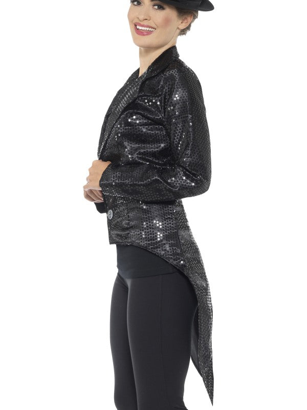 Ladies Black Sequin Tailcoat Jacket