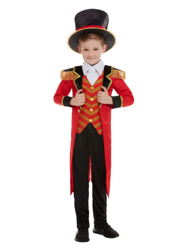 Boys Deluxe Ringmaster Costume includes jacket with mock shirt, trousers and hat