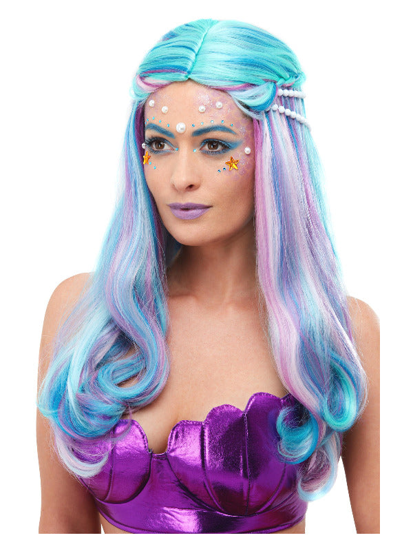 Mermaid Wig, blue with pearls