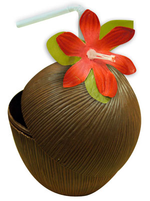 Coconut Cup with Flower and Straw.