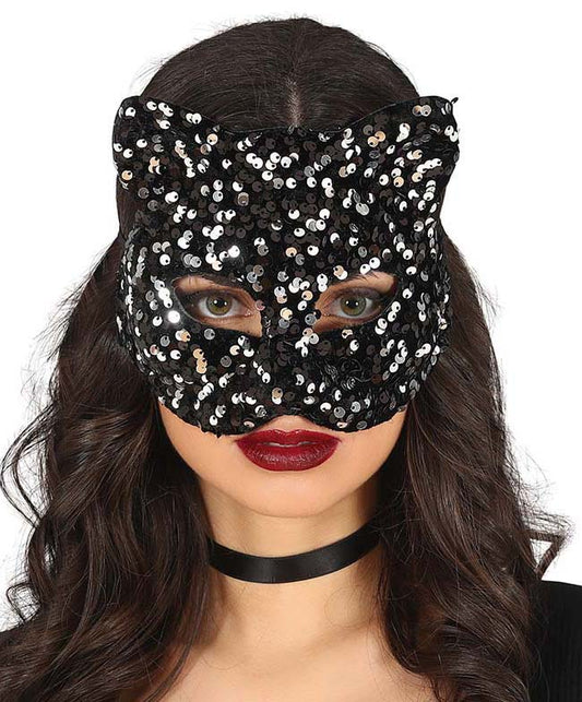 Silver Sequin Cat Mask