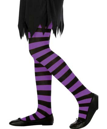 Child Purple Striped Tights 6-12yrs