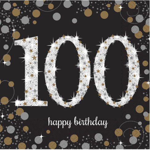 Gold Celebration 100th Lunch Napkins, Pack of 16