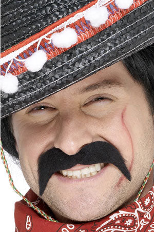 Mexican Bandit Stick on Moustache. Black. Self-Adhesive.