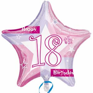 18th Pink Star Foil Balloon