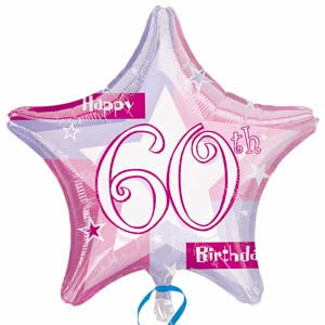 60th Pink Star Foil Balloon