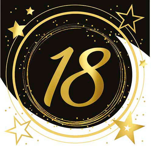18th Birthday Lunch Napkins, Pack of 12