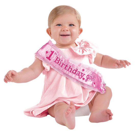 1st Birthday Pink Fabric Sash