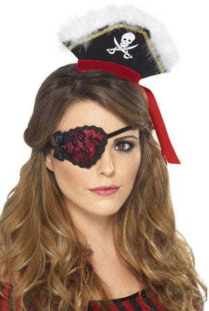 Pirate Eyepatch. Red with black lace and ties.
