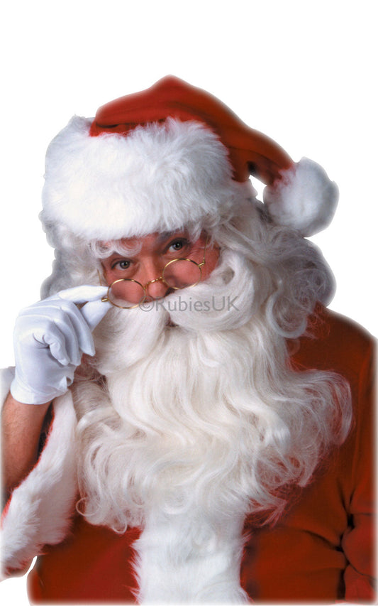 Santa Beard and Wig Feature Set includes beard with wired moustache and double elastic straps. Wig has one-size-fit-all stretch base.