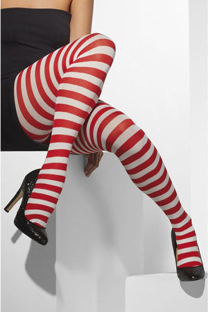 Ladies Red and White Striped Tights