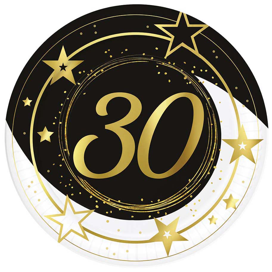 30th Birthday Paper Plates, 23cm, Pack of 6