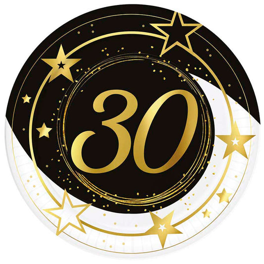 30th Birthday Paper Plates, 23cm, Pack of 6