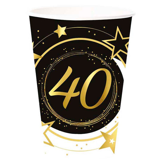 40th Birthday Paper Cups, Pack of 6