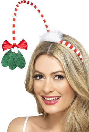 Mistletoe Kisses Headband with marabou trim and red bow