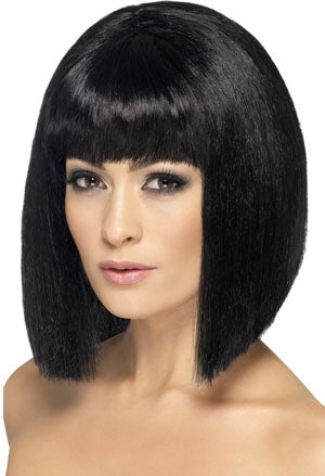 Short Black Coquette Wig with fringe.