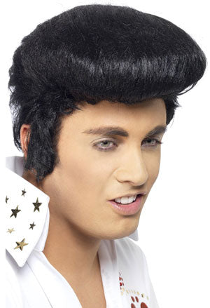 Deluxe Elvis Wig. Black with High Quiff.