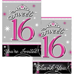 16th Birthday Invitation & Thankyou Set, Pack of 20