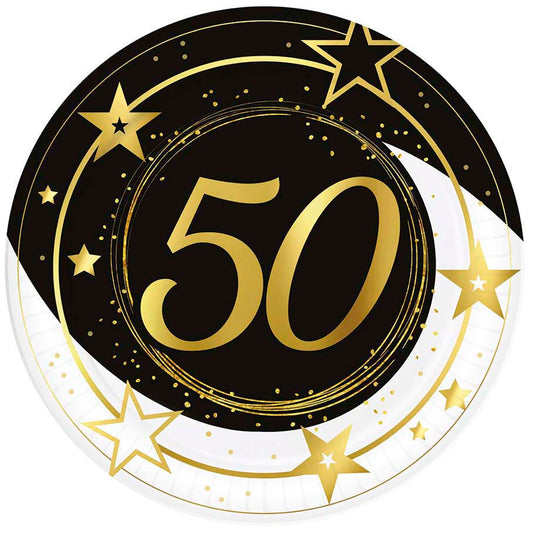50th Birthday Paper Plates, 23cm, Pack of 6