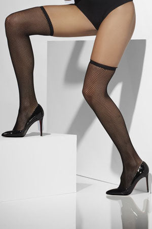 Ladies Black Fishnet Hold-Up Stockings