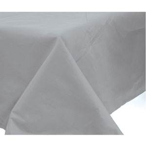 Silver Rectangular Paper Tablecover 137cm * 274cm. Absorbent tissue surface with waterproof plastic back.