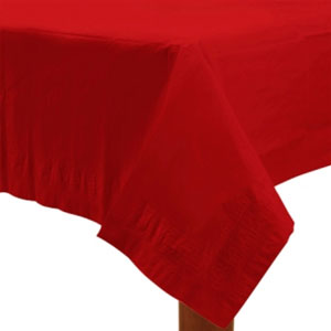 Red Rectangular Paper Tablecover 137cm * 274cm. Absorbent tissue surface with waterproof plastic back.