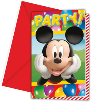 Mickey Mouse Party Time Invites with Envelopes. 14cm * 9cm.