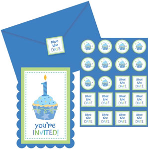 Sweet Little Cupcake Boy Postcard Invitations| Stickers & Envelopes 11.4cm x 15.8cm