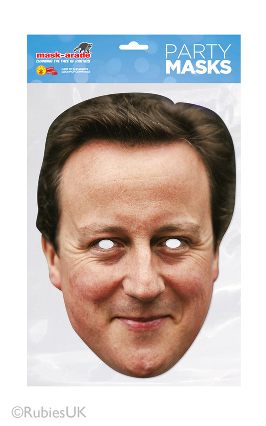 David Cameron Celebrity Face Mask. Life size card face mask comes with eye holes and elastic fastening.
