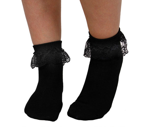 Black 1950s Style Frilly Topped Bobby Socks. One size fits most adults