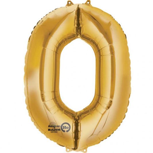 Gold Supershape Number 0 Foil Balloon 22 inches (55cm) width x 35 inches (88cm) height Balloon is sold uninflated. Can be inflated with air or helium.
