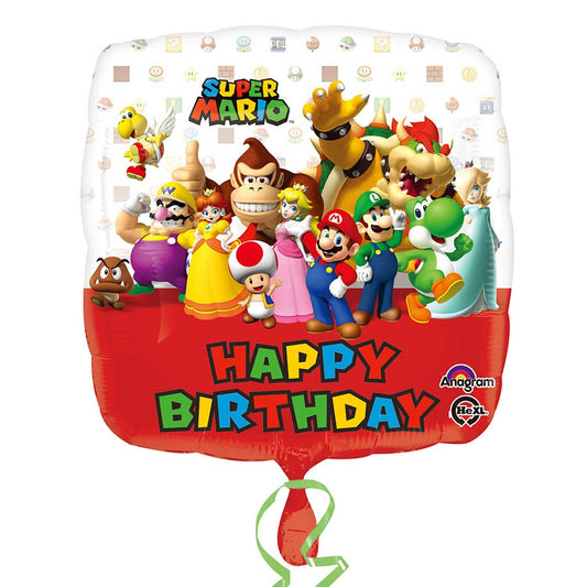 Super Mario Bros Happy Birthday Standard Foil Balloon. (45cm). Can be inflated with air or helium. Balloon is sold uninflated.