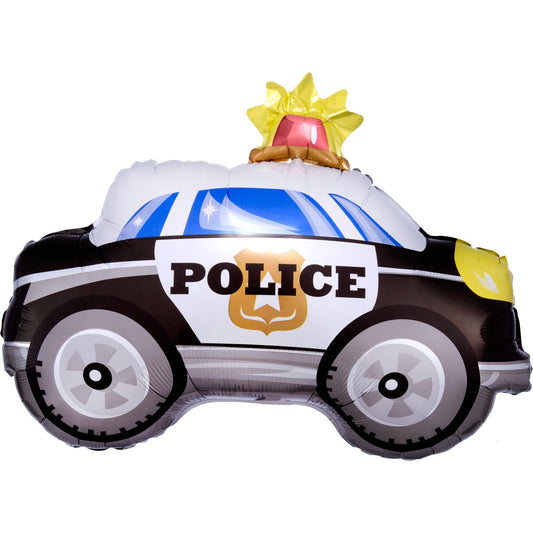 On the Road Police Car Standard Shape Foil Balloon. Can be inflated with air or helium. Balloon is sold uninflated.