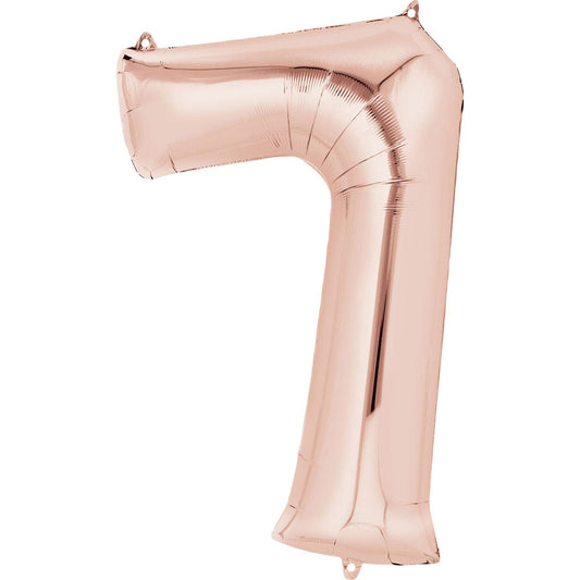 40cm (16in) Minishape Number 7 Rose Gold Foil Balloon Air Fill, Includes straw for air inflation.