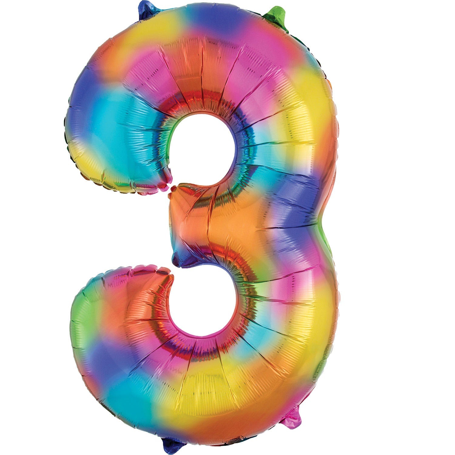 Rainbow Splash Supershape Number 3 Foil Balloon 86cm (34in) height by 50cm (20in) width Balloon is sold uninflated. Can be inflated with air or helium.