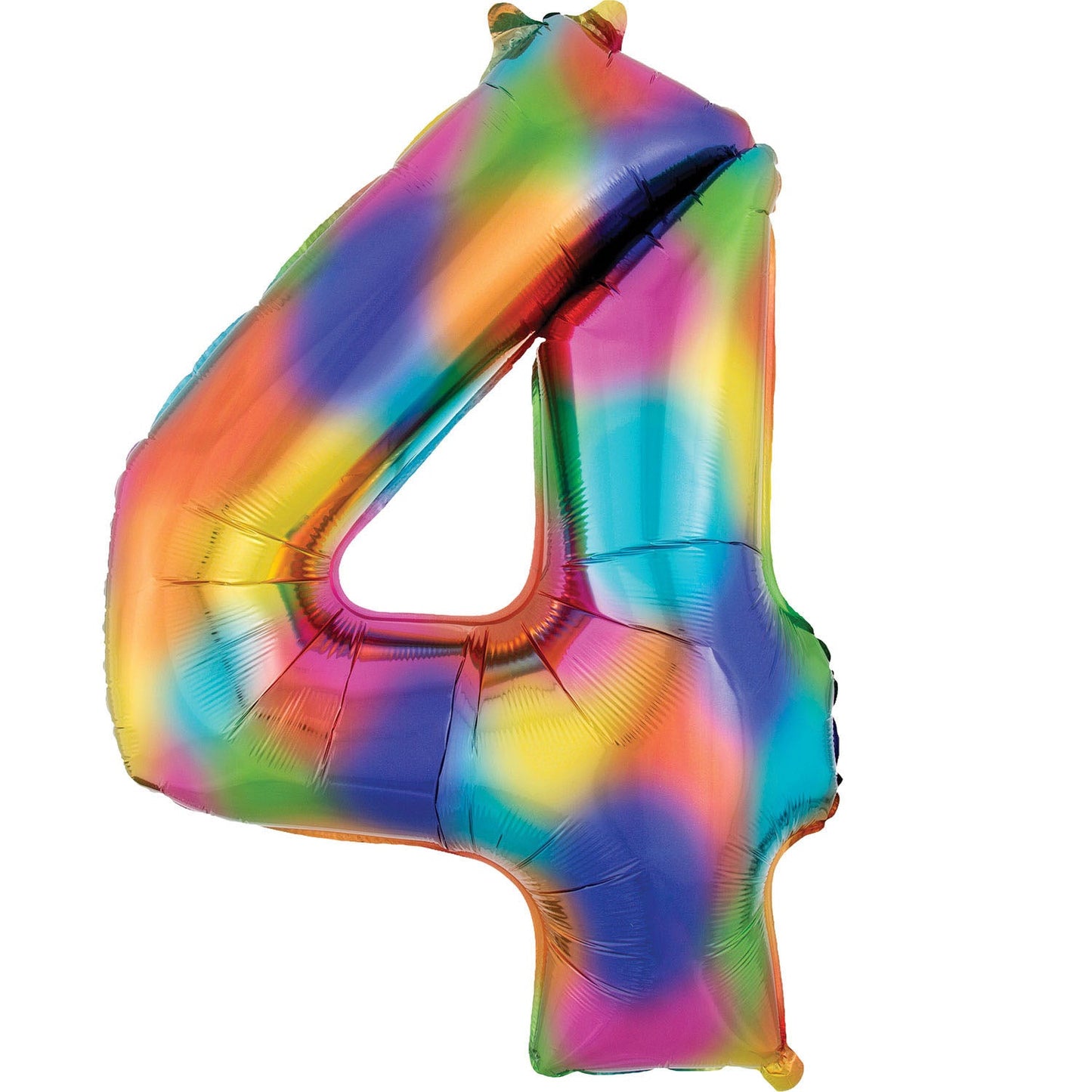 Rainbow Splash Supershape Number 4 Foil Balloon 91cm (36in) height by 60cm (24in) width Balloon is sold uninflated. Can be inflated with air or helium.