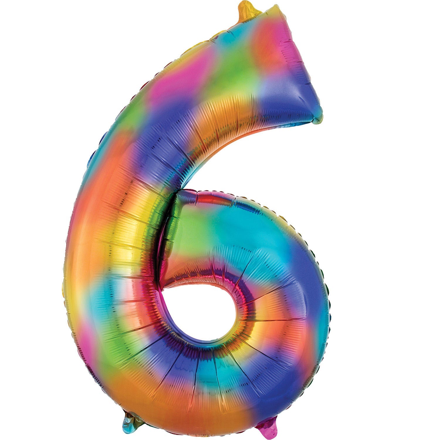 Rainbow Splash Supershape Number 6 Foil Balloon 86cm (34in) height by 55cm (22in) width Balloon is sold uninflated. Can be inflated with air or helium.
