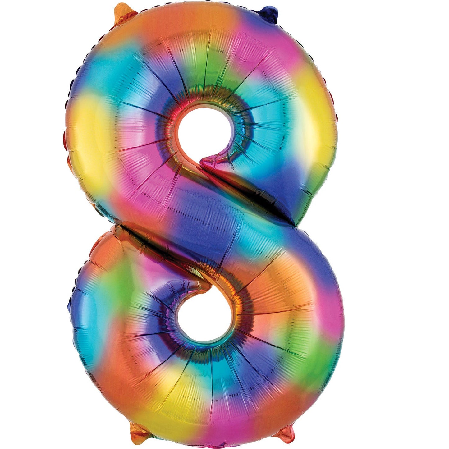 Rainbow Splash Supershape Number 8 Foil Balloon 86cm (34in) height by 53cm (21in) width Balloon is sold uninflated. Can be inflated with air or helium.